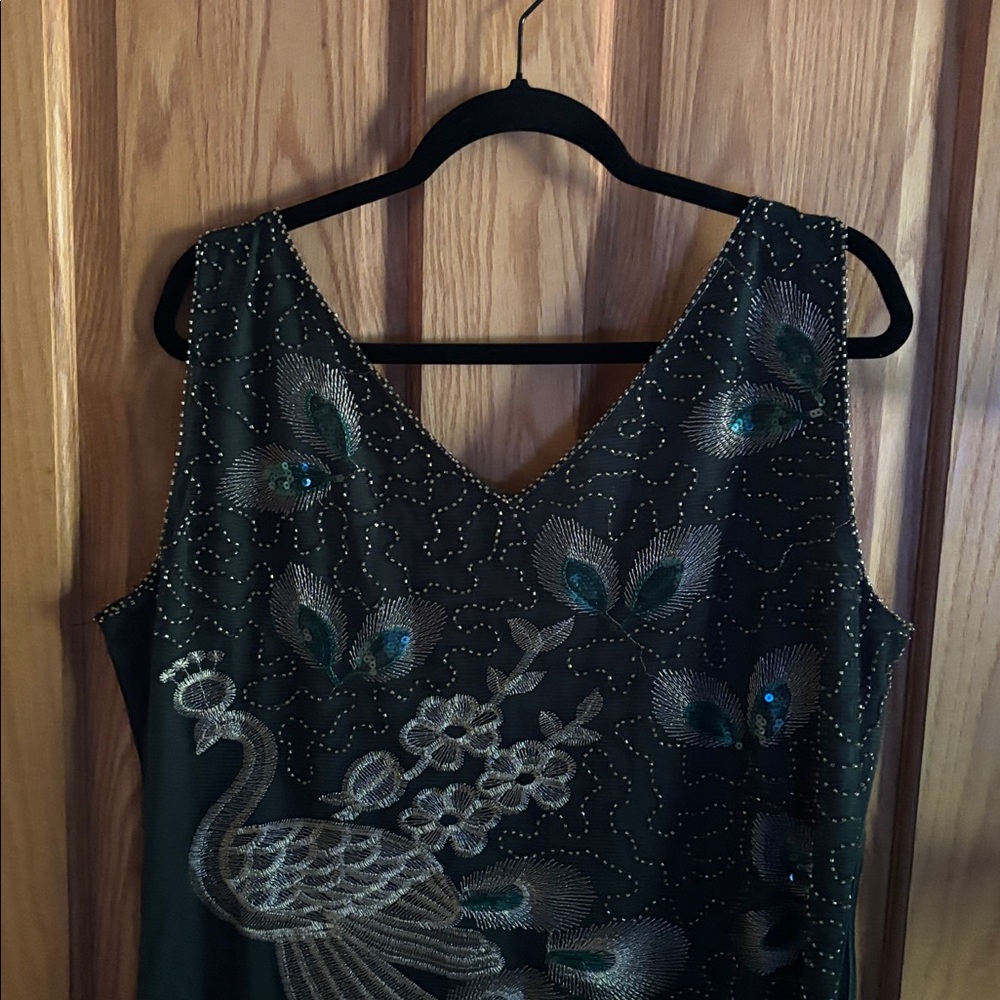 Black Beaded Dress with Peacock Design - Picture 7 of 9